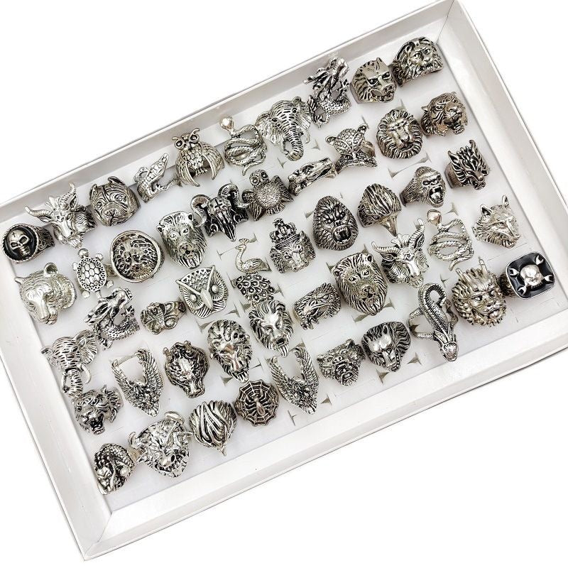 Domineering Men’s Alloy Ring 100 PCS Zodiac Animal Ring Open Adjustable Non-Tarnish Band