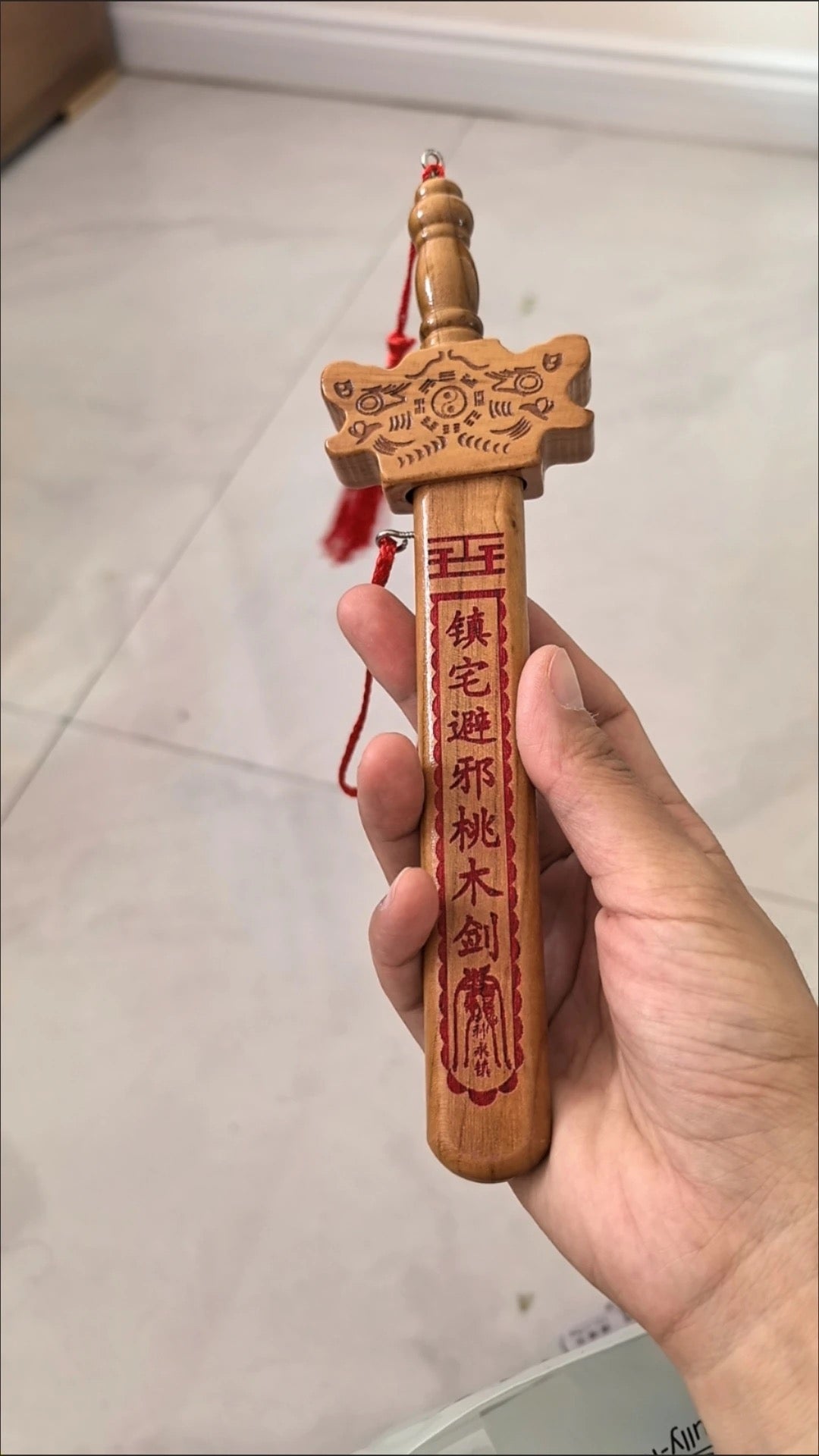 60cm Genuine Peach Wood "Hundred Blessings" Sword - Bat Carved Peachwood Sword for Home Decor & Fortune Attraction