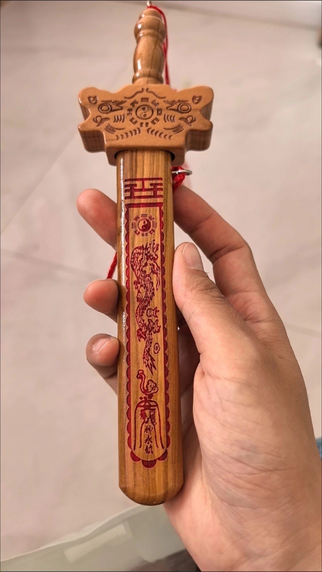 60cm Genuine Peach Wood "Hundred Blessings" Sword - Bat Carved Peachwood Sword for Home Decor & Fortune Attraction