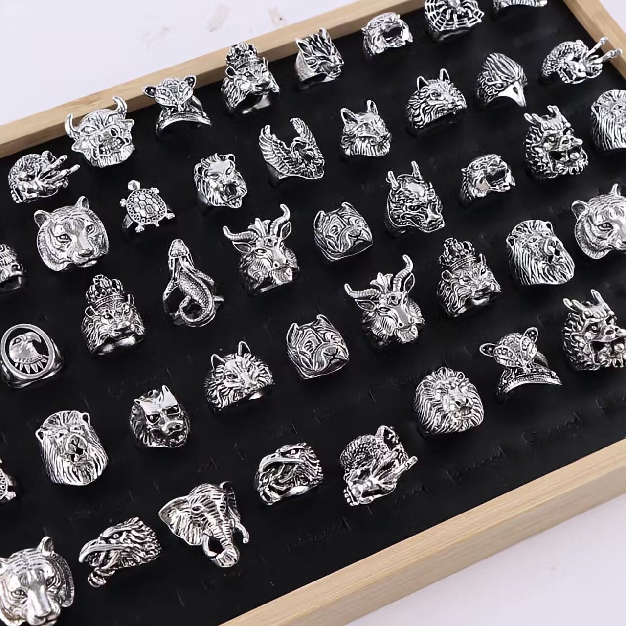 Domineering Men’s Alloy Ring 100 PCS Zodiac Animal Ring Open Adjustable Non-Tarnish Band