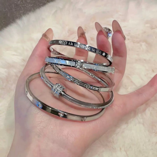 Five-piece set of silver titanium steel bracelets