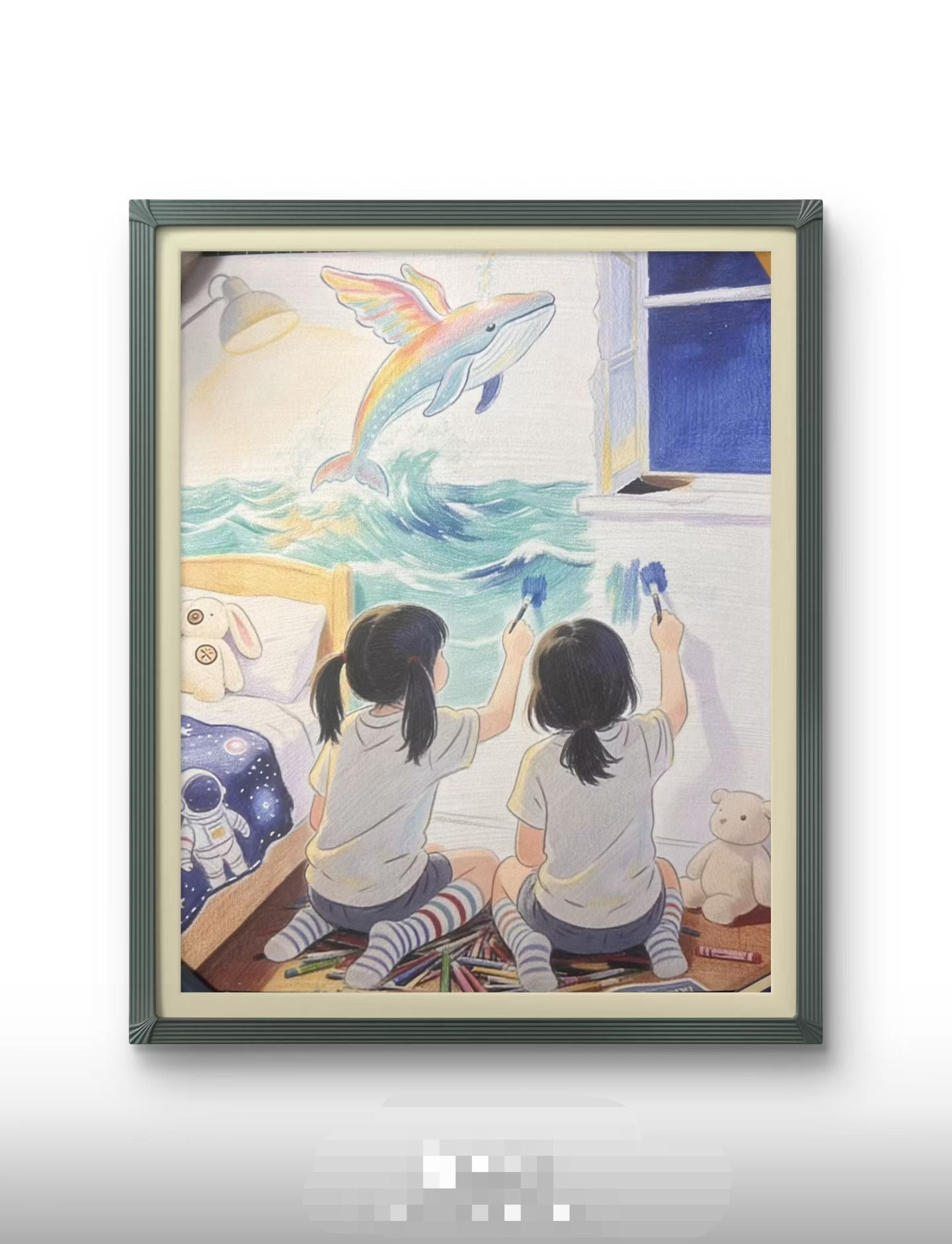 A Girl’s Painted Fantasy Sea: Original Hand-Painted Flying Whale Dream